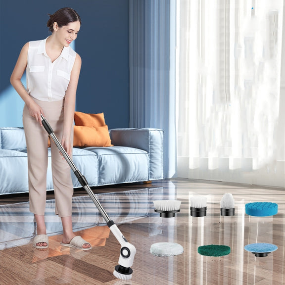 7 In 1 Electric Spin Scrubber Rechargeable Water-resistant Floor Clean Bush with 23.6 Inch Adjustable Handle(White)