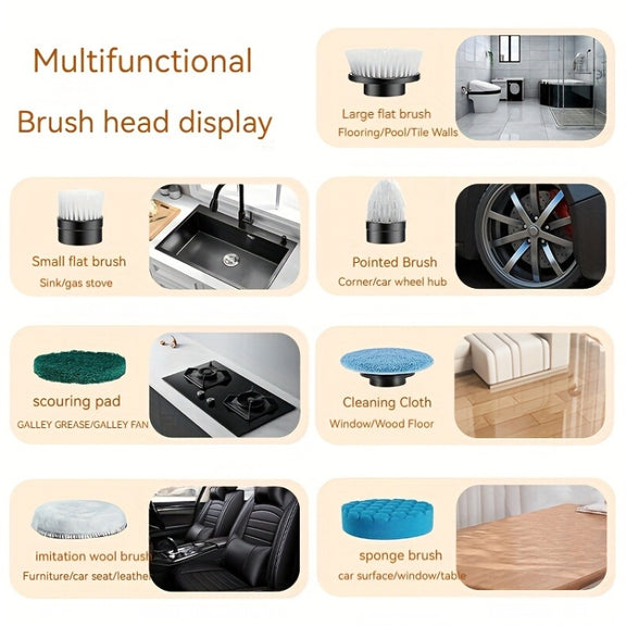 7 In 1 Electric Spin Scrubber Rechargeable Water-resistant Floor Clean Bush with 23.6 Inch Adjustable Handle(White)