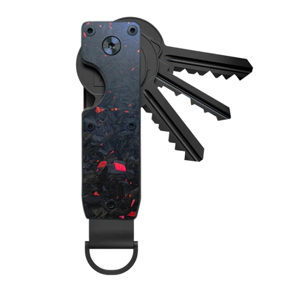 Compact Key Organizer Metal Key Chain Can Hold 2-6 Keys Red Forged Carbon