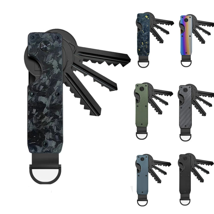 Compact Key Organizer Metal Key Chain Can Hold 2-6 Keys Black Forged Carbon