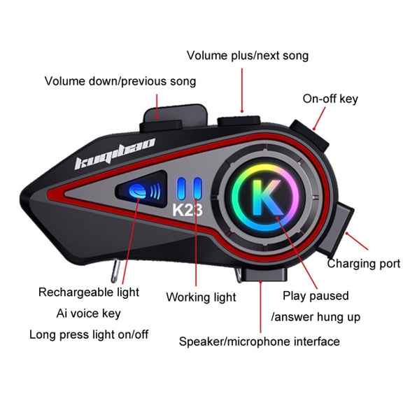 KUQIBAO Motorcycle Helmet Long-Lasting Bluetooth-compatible Headset With Light(Hard Microphone)