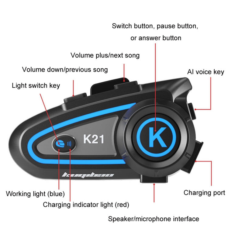 KUQIBAO Motorcycle Helmet Long-lasting Water-resistant Bluetooth-compatible Headset with Light(Hard Microphone)