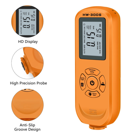 HW-300S High Precision Coating Thickness Gauge Anti-skid Paint Film Gauge(Orange Vertical Screen)