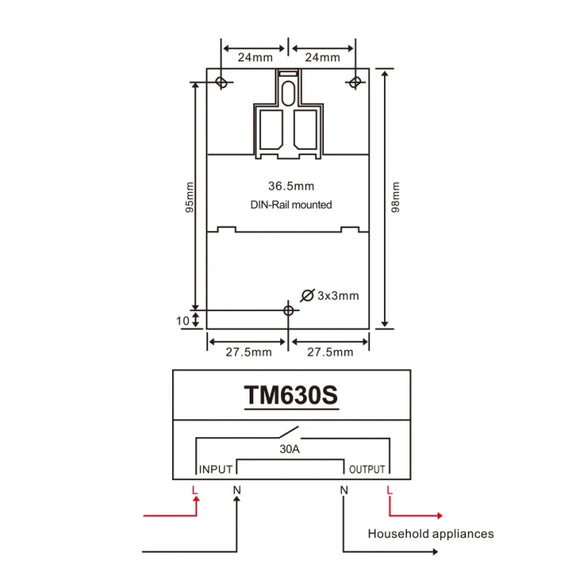 SINOTIMER TM630S-1 110V 30A Timer Switch 1 Second Interval Weekly Programmable Time Relay
