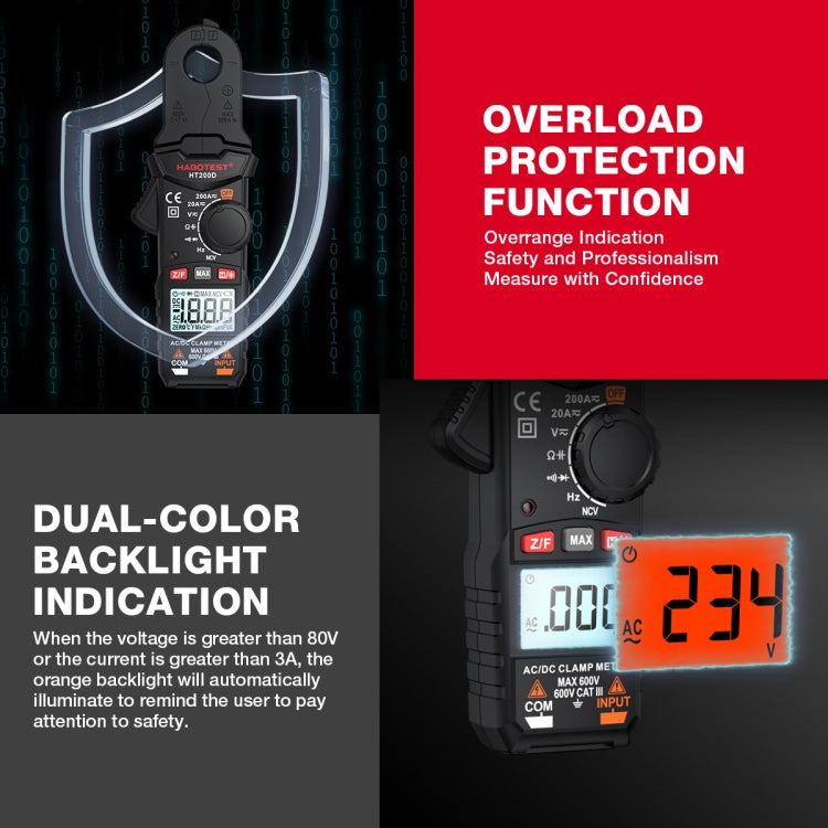 HABOTEST Mini Clamp Multimeter Portable Digital Ammeter