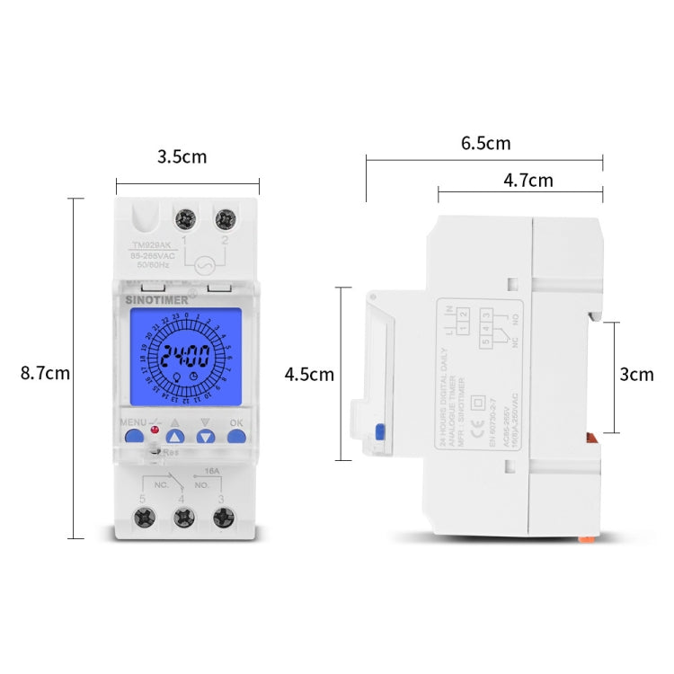 SINOTIMER  TM929AKL 85-265V 16A 24hrs Digital Analogue Din Module Time Switch With Backlight