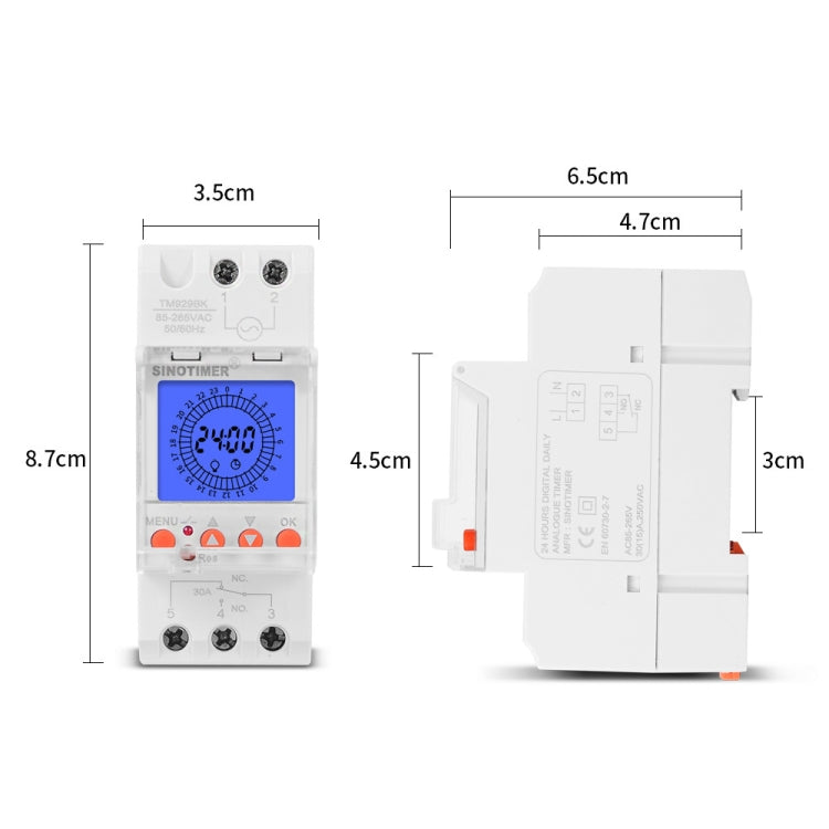 SINOTIMER  TM929BKL 85-265V 30A 24hrs Digital Analogue Din Module Time Switch With Backlight