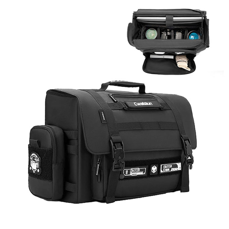 Cwatcun D115 Shoulder Crossbody Water-resistant Leather Film DSLR Camera Bag, Color: Black Large