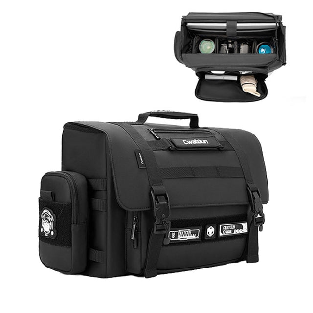 Cwatcun D115 Shoulder Crossbody Water-resistant Leather Film DSLR Camera Bag, Color: Black Large