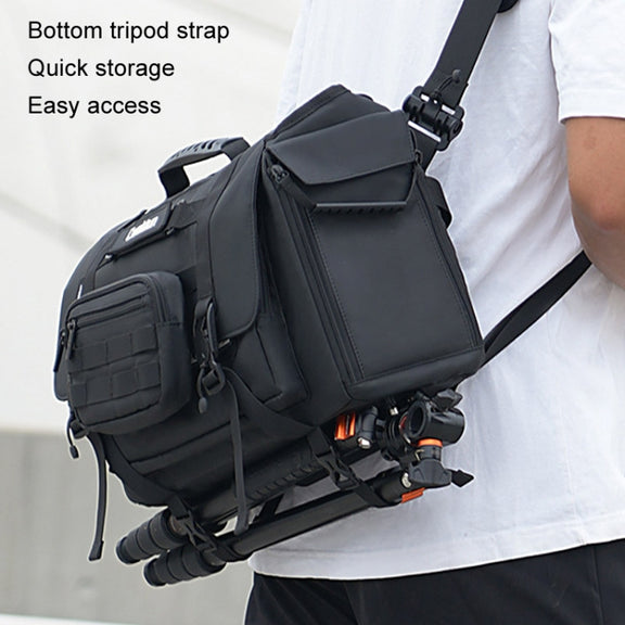 Cwatcun D115 Shoulder Crossbody Water-resistant Leather Film DSLR Camera Bag, Color: Black Small