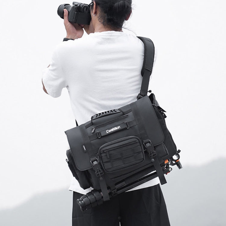 Cwatcun D115 Shoulder Crossbody Water-resistant Leather Film DSLR Camera Bag, Color: Black Medium