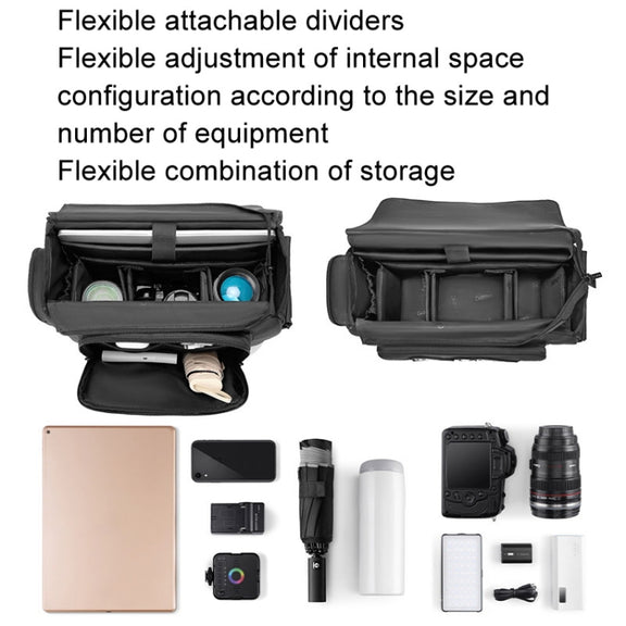 Cwatcun D115 Shoulder Crossbody Water-resistant Leather Film DSLR Camera Bag, Color: Black Medium