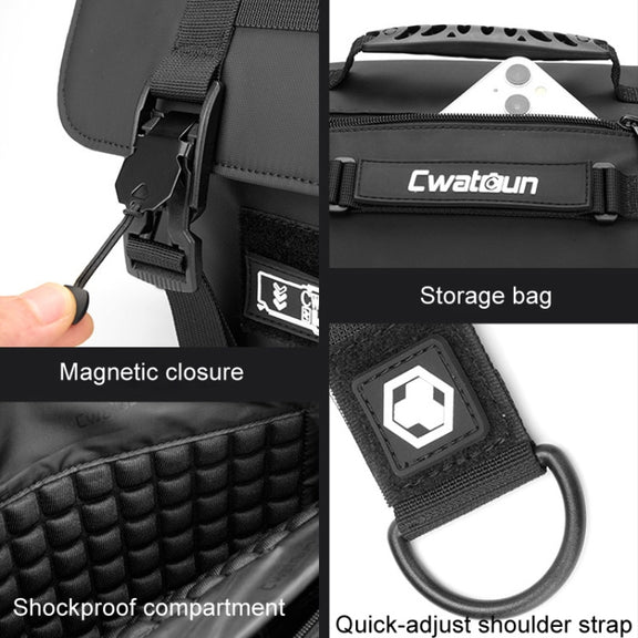 Cwatcun D115 Shoulder Crossbody Water-resistant Leather Film DSLR Camera Bag, Color: Black Large