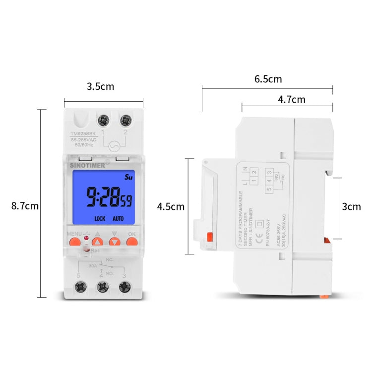 SINOTIMER TM928SBKL 85-265V 30A  1 Second to 168 Hours Programmable Electronic Time Switch