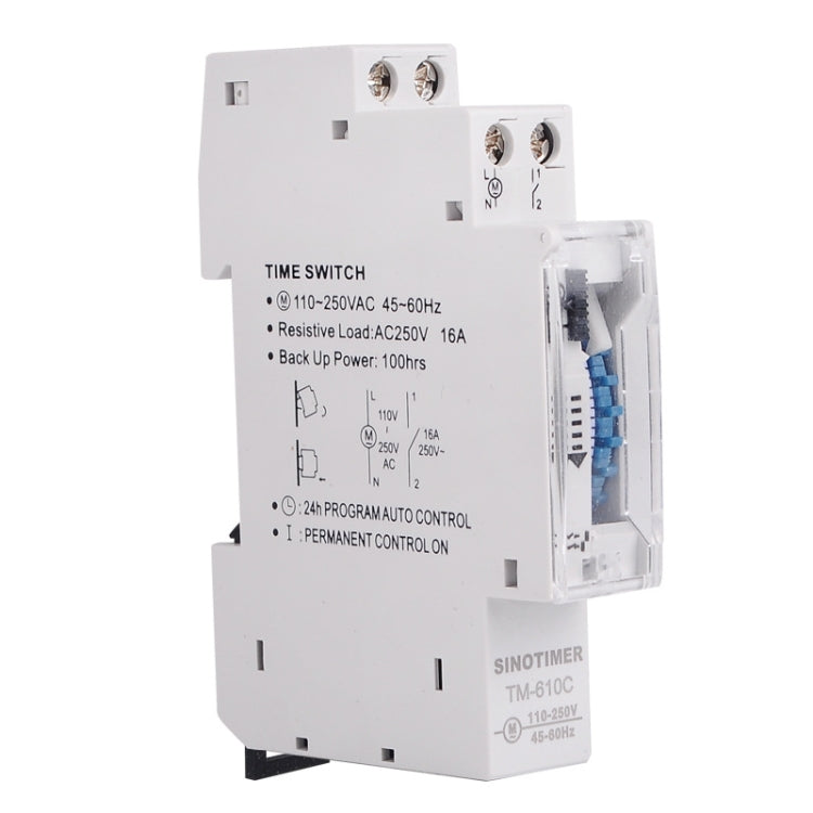 SINOTIMER  TM610C 110-250V 16A Quartz Mechanical Timer 24 Hours Programmable Din Rail Relay