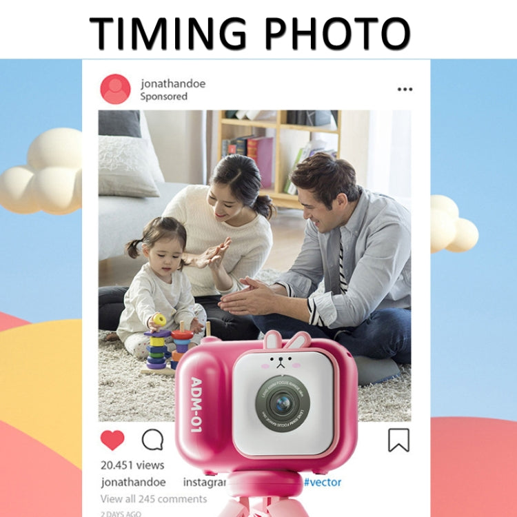 2.4 Inch IPS Screen 48MP Dual Lens Kids Digital Camera Mini Video Camera Without TF Card Pink Bunny