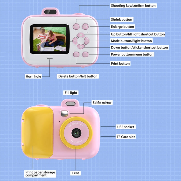 2.4-Inch Smart Digital Kids Thermal Printing Camera With Printing Paper, Color: 503J Blue Fixed Focus