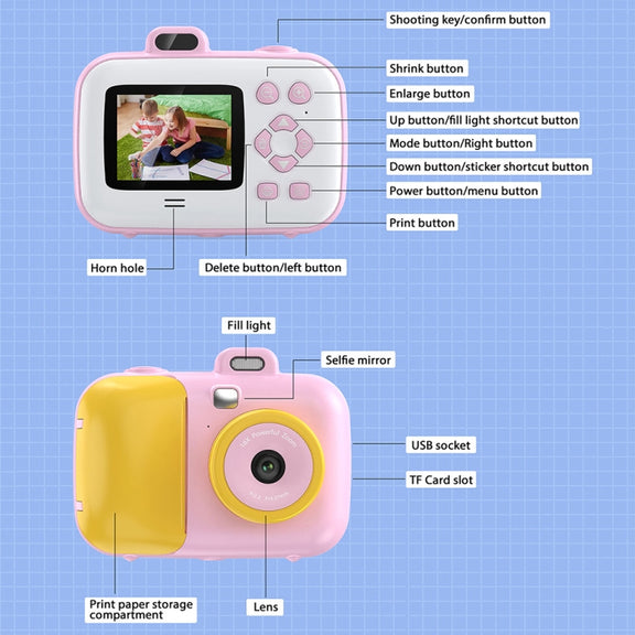 2.4-Inch Smart Digital Kids Thermal Printing Camera With Printing Paper, Color: 503J Blue Fixed Focus