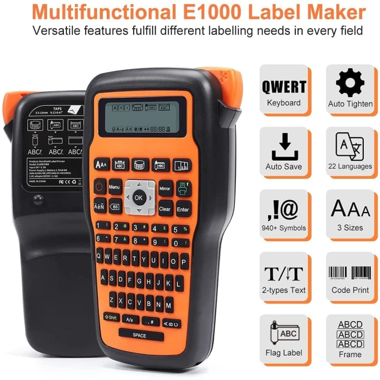Phomemo E1000 Handheld Industrial Label Maker Thermal Transfer Printer with Keyboard, US Plug(Gray)