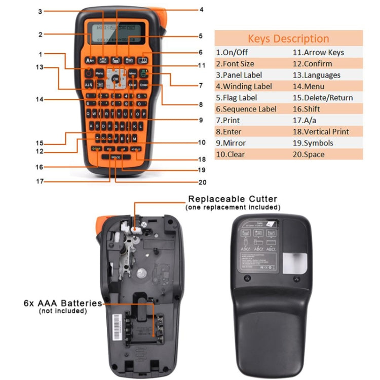 Phomemo E1000 Handheld Industrial Label Maker Thermal Transfer Printer with Keyboard, US Plug(Gray)
