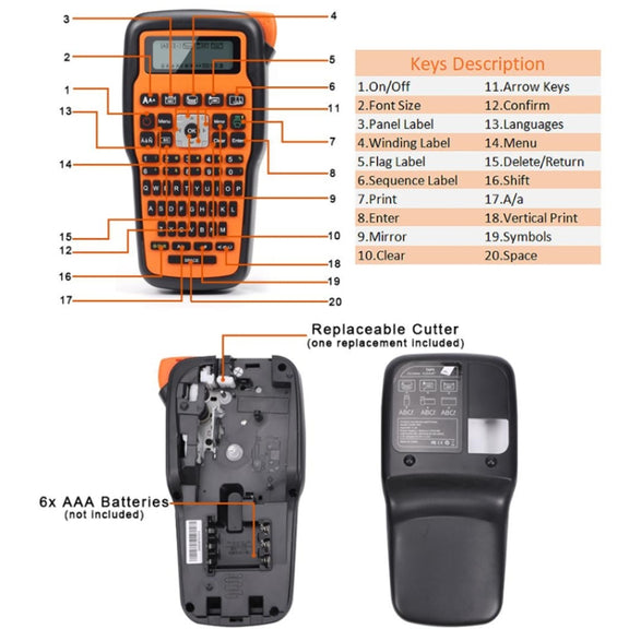 Phomemo E1000 Handheld Industrial Label Maker Thermal Transfer Printer with Keyboard, US Plug(Gray)