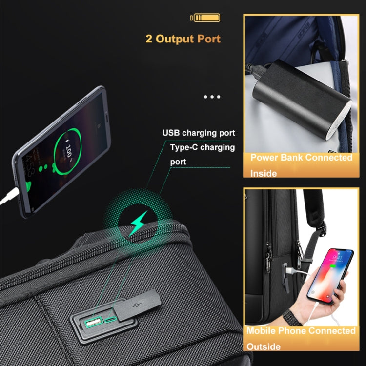Bopai 61-51011 Large-Capacity Water-resistant Business Laptop Backpack With USB+Type-C Port(Black)