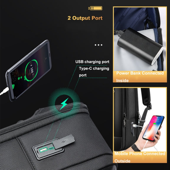 Bopai 61-51011 Large-Capacity Water-resistant Business Laptop Backpack With USB+Type-C Port(Black)