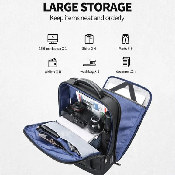 Bopai 61-51011 Large-Capacity Water-resistant Business Laptop Backpack With USB+Type-C Port(Black)