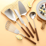 304 Stainless Steel Walnut Handle Cooking Tools Home Restaurant Kitchen Gadgets, Style: Soup Spoon