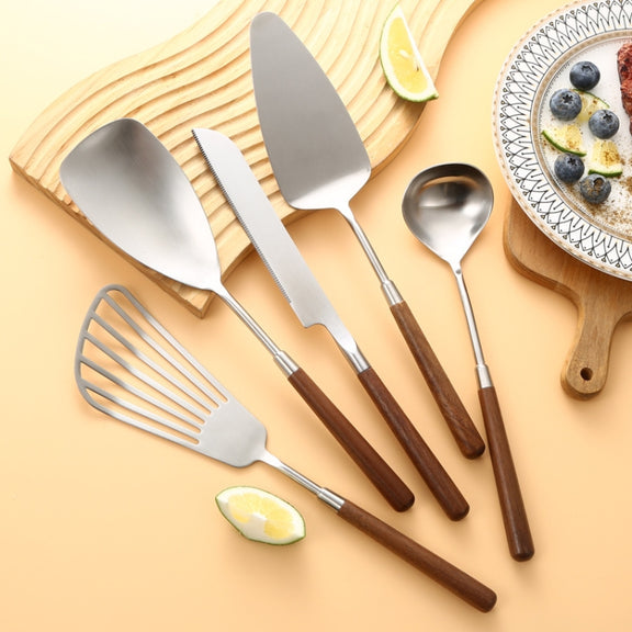 304 Stainless Steel Walnut Handle Cooking Tools Home Restaurant Kitchen Gadgets, Style: Soup Spoon