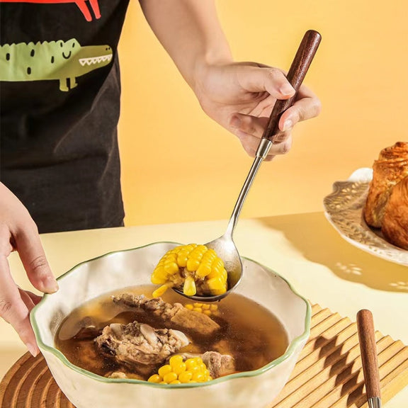 304 Stainless Steel Walnut Handle Cooking Tools Home Restaurant Kitchen Gadgets, Style: Soup Spoon