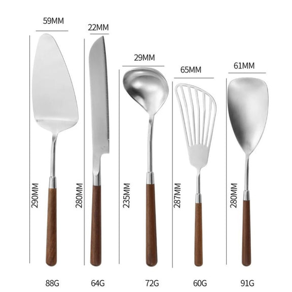 304 Stainless Steel Walnut Handle Cooking Tools Home Restaurant Kitchen Gadgets, Style: Soup Spoon