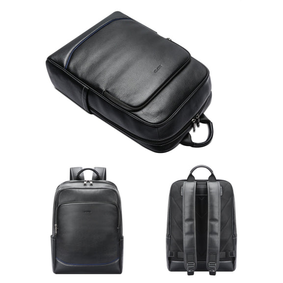Bopai 61-121671A Top-Layer Cowhide Large-Capacity Casual Business Laptop Backpack(Black)