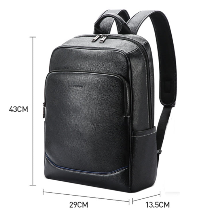 Bopai 61-121671A Top-Layer Cowhide Large-Capacity Casual Business Laptop Backpack(Black)