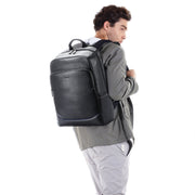 Bopai 61-121671A Top-Layer Cowhide Large-Capacity Casual Business Laptop Backpack(Black)