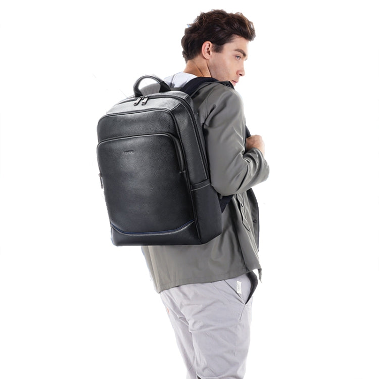 Bopai 61-121671A Top-Layer Cowhide Large-Capacity Casual Business Laptop Backpack(Black)