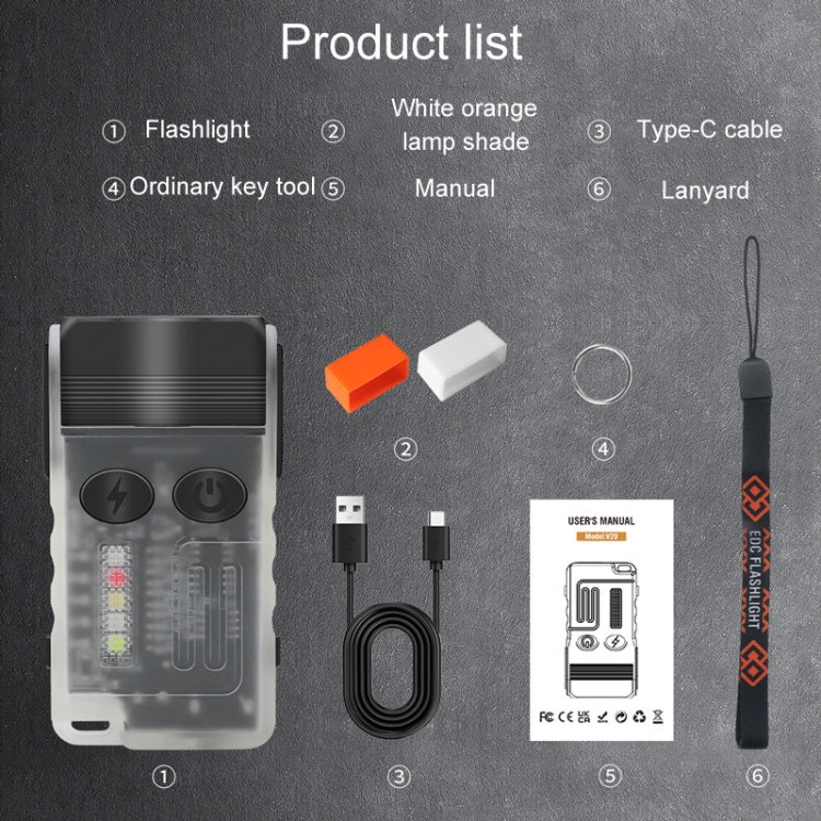 V20 Portable Keychain Light Rechargeable Bright Mini Flashlight(White Red Light)