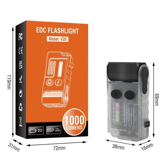 V20 Portable Keychain Light Rechargeable Bright Mini Flashlight(White Red Light)