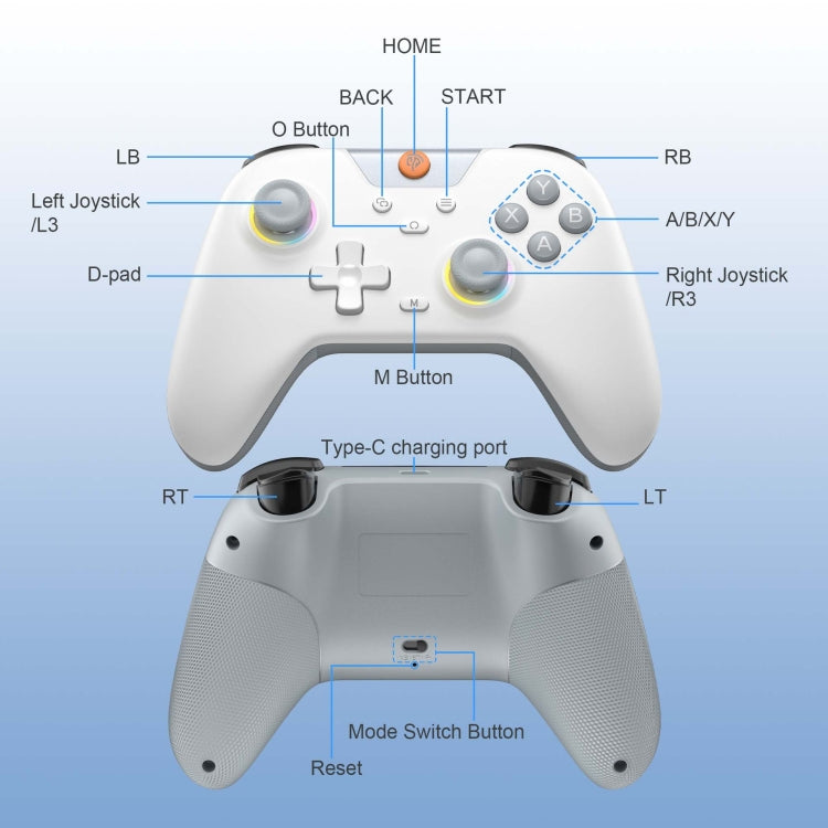 EasySMX X05 Wireless Gamepad Hall RGB Effect Controller For PC / Phone / Switch / Steam Deck(White)