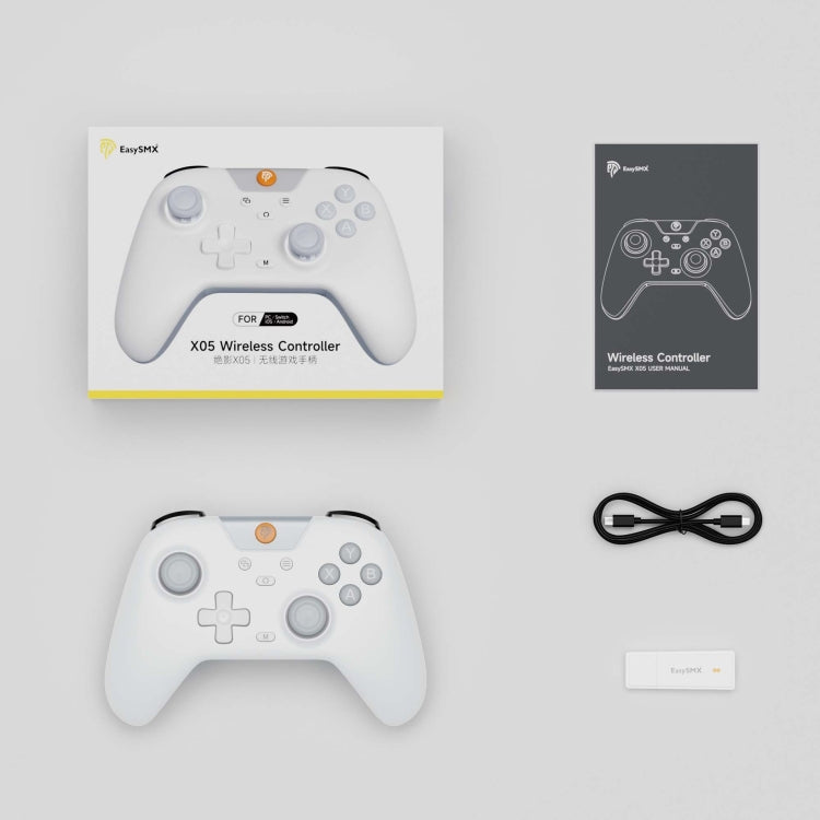 EasySMX X05 Wireless Gamepad Hall RGB Effect Controller For PC / Phone / Switch / Steam Deck(White)