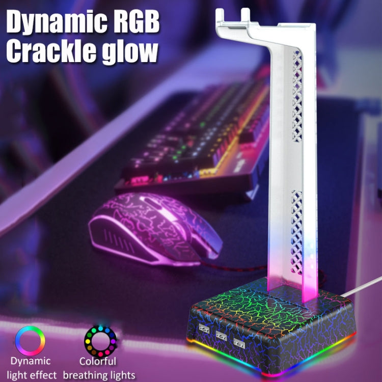 Z3 Cracked With 3USB Expansion Port Headphone Stand RGB Ambient Light Headphone Display Holder(White)