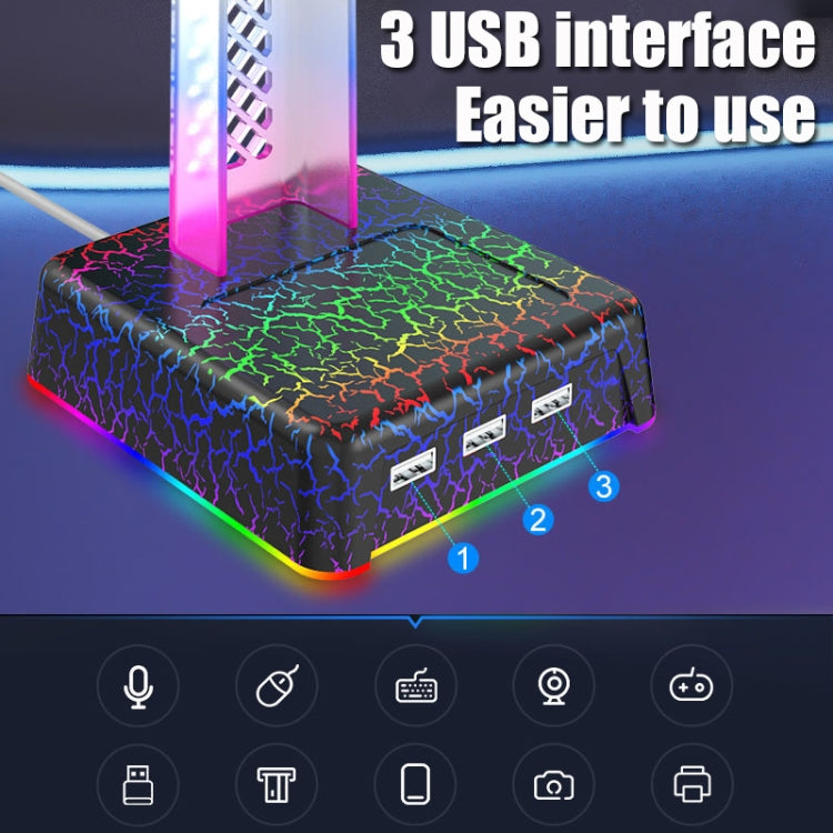 Z3 Cracked With 3USB Expansion Port Headphone Stand RGB Ambient Light Headphone Display Holder(White)