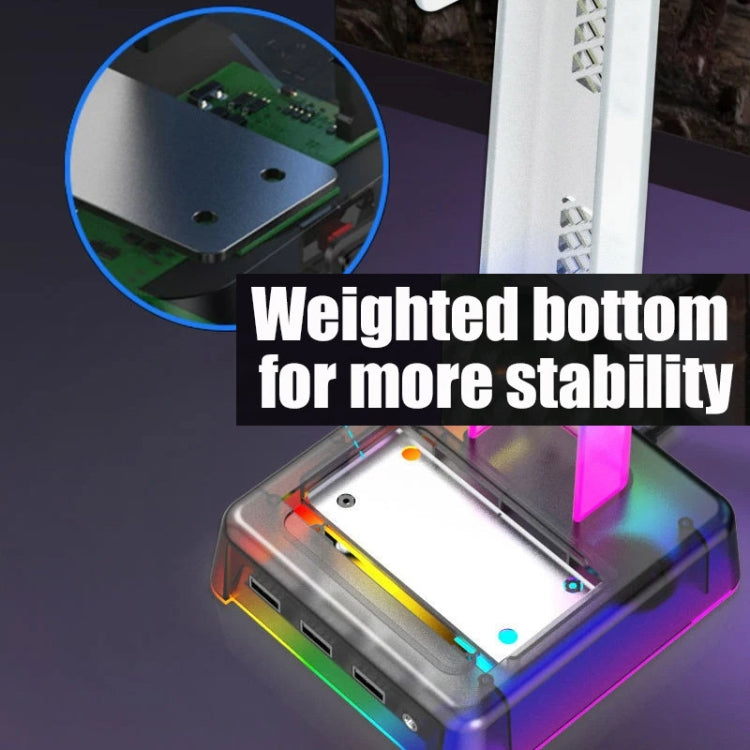 Z3 Cracked With 3USB Expansion Port Headphone Stand RGB Ambient Light Headphone Display Holder(White)
