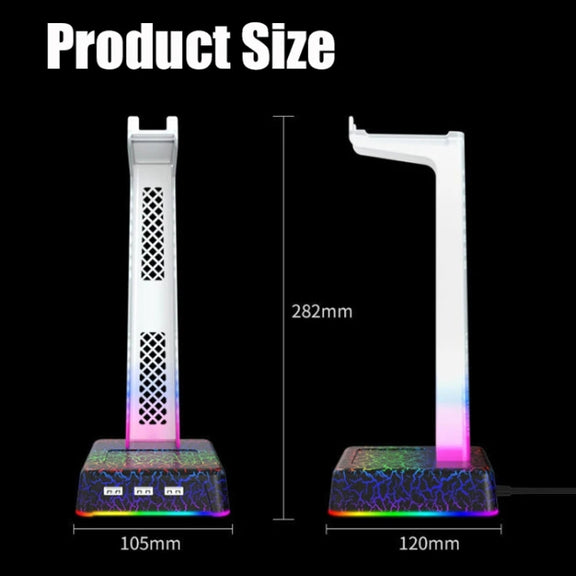 Z3 Cracked With 3USB Expansion Port Headphone Stand RGB Ambient Light Headphone Display Holder(White)