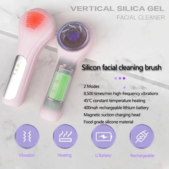 Sonic Water-resistant Facial Cleansing Brush Rechargeable Hot Compress Face Scrubber Cleanser(Purple)