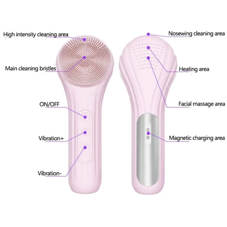 Sonic Water-resistant Facial Cleansing Brush Rechargeable Hot Compress Face Scrubber Cleanser(Purple)