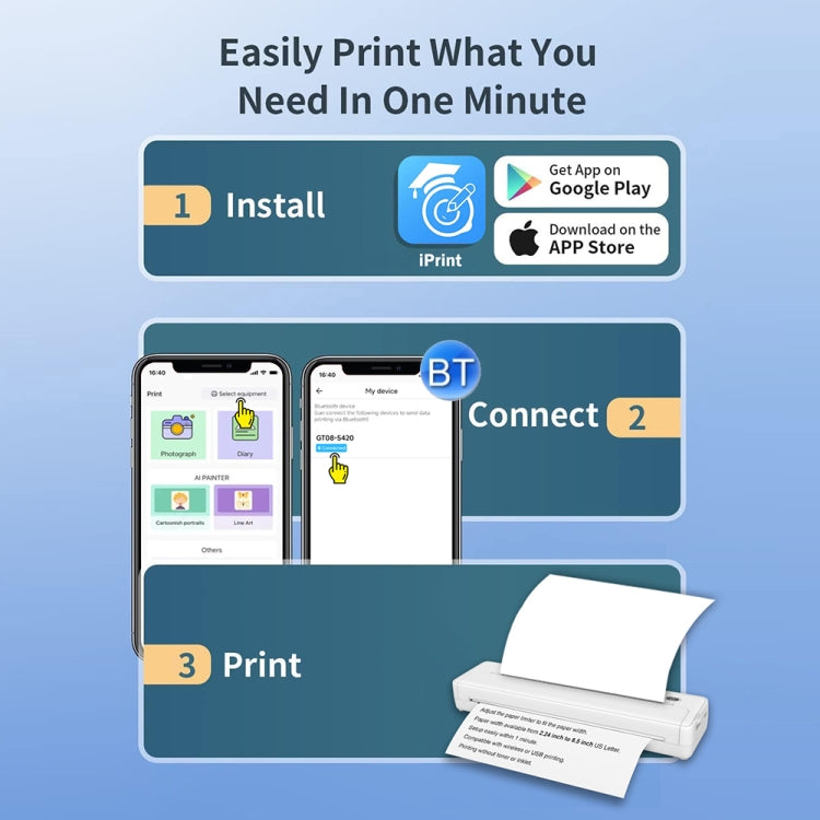 A4-XZ 203DPI A4 Home Portable Smart Wireless Inkless Thermal Printer(Black)