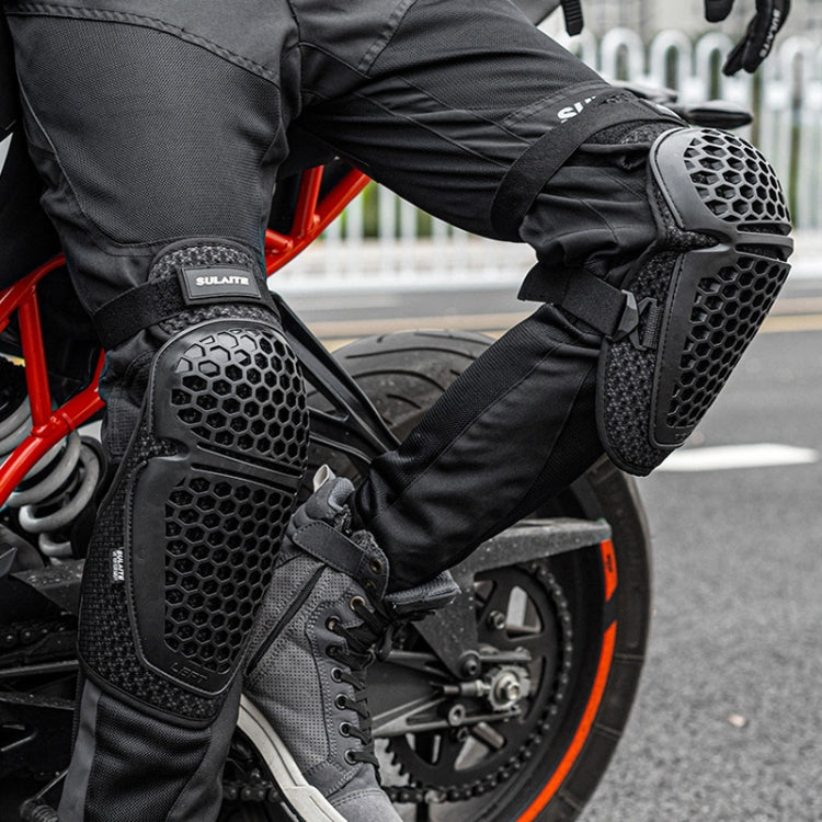 SULAITE Cycling Honeycomb Breathable Heat Dissipation Motorcycle Adjustable Protective Gear, Style: 2pcs /Set Knee Pads
