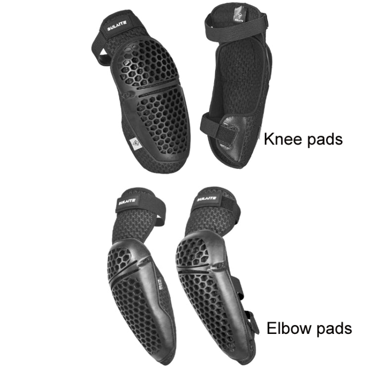 SULAITE Cycling Honeycomb Breathable Heat Dissipation Motorcycle Adjustable Protective Gear, Style: 4pcs /Set Knee Elbow Pads