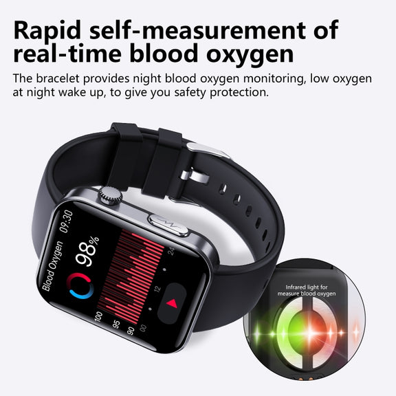 F300  2.1-Inch Screen Smart Watch Supports Bluetooth Calls/ECG/Blood Composition Analysis/50+ Sports Modes, Color: Black Silicone